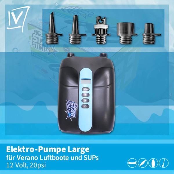 Verano Elektro-Luftpumpe Large, für Verano Luftboote und SUP-Boards, 12 V, 20psi
