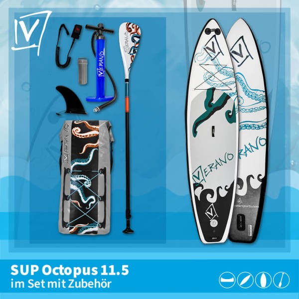 Verano SUP Octopus 11.5, inklusive Zubehör, weiß-petrol